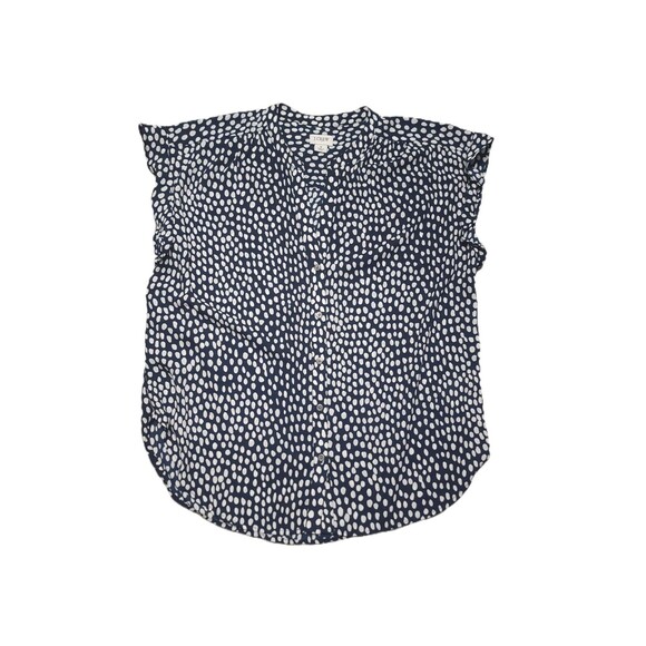 J. Crew Tops - J Crew Button Up Camp Shirt Size M Blue White Polka Dot Sleeveless Blouse